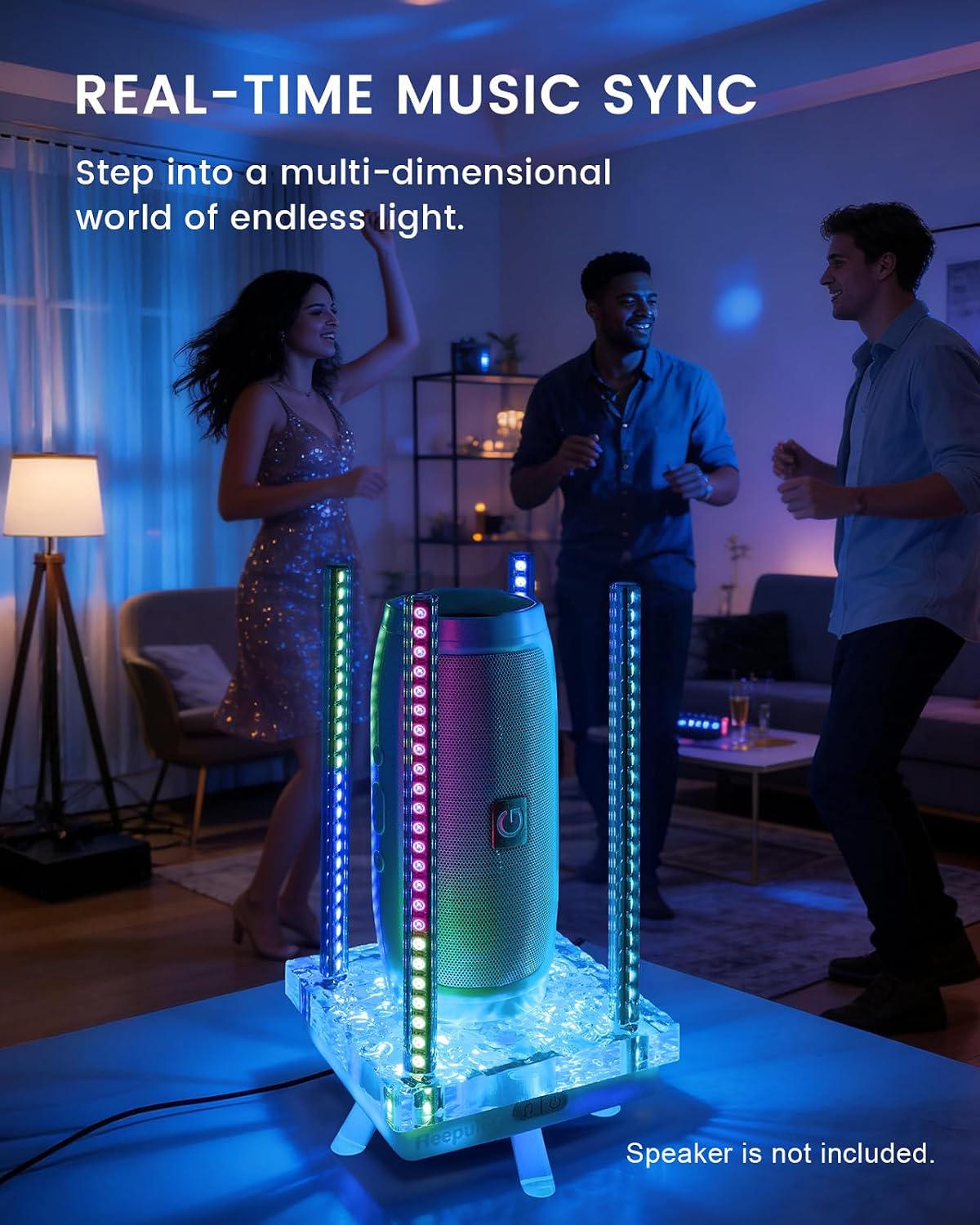Music Sync RGB Ambient Light, App Controlled & Sound Reactive Audio Visual Lighting for Gaming Desk, Party & Desk Setup (Grey)
