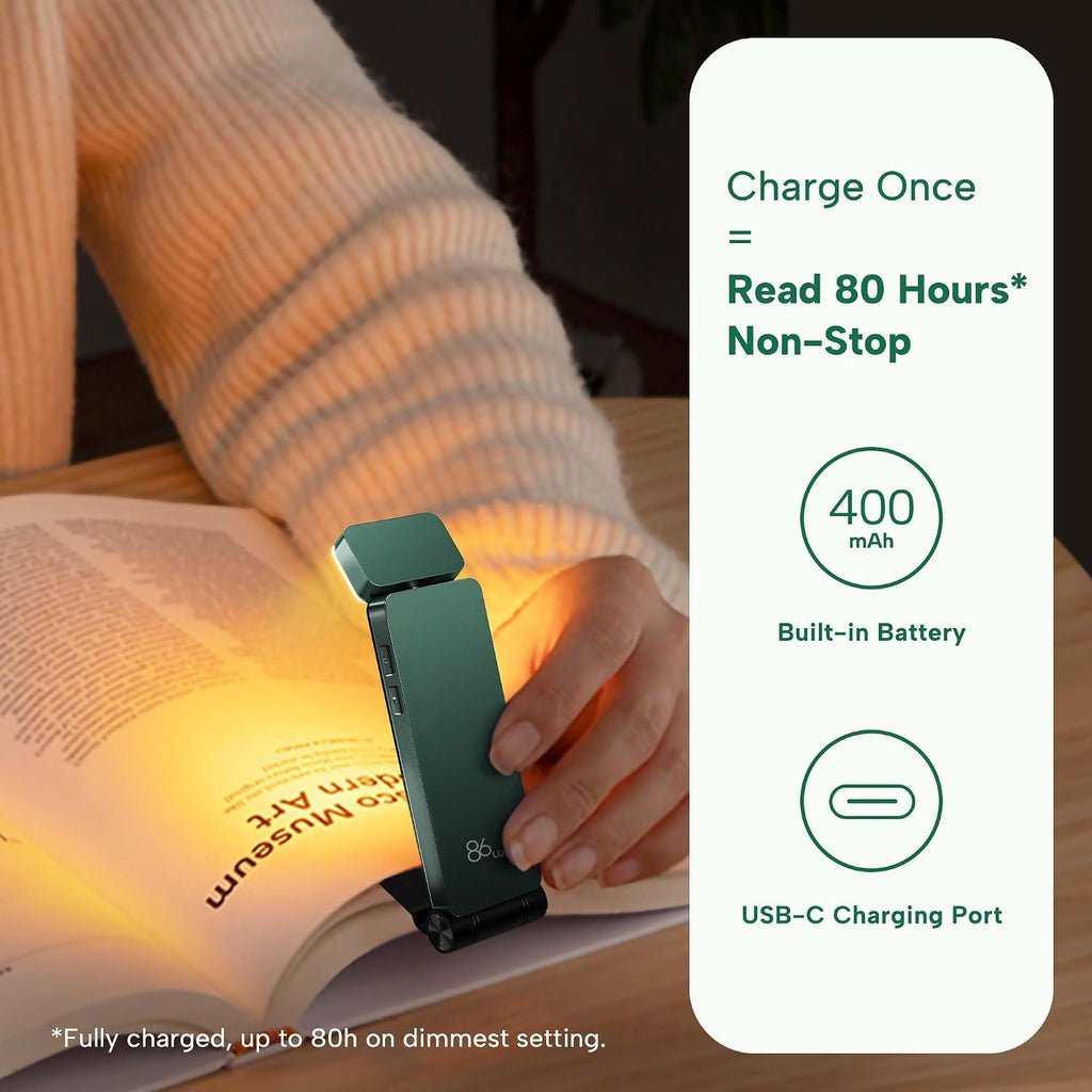 86lux Book Light, Rechargeable Reading Lights for Books in Bed