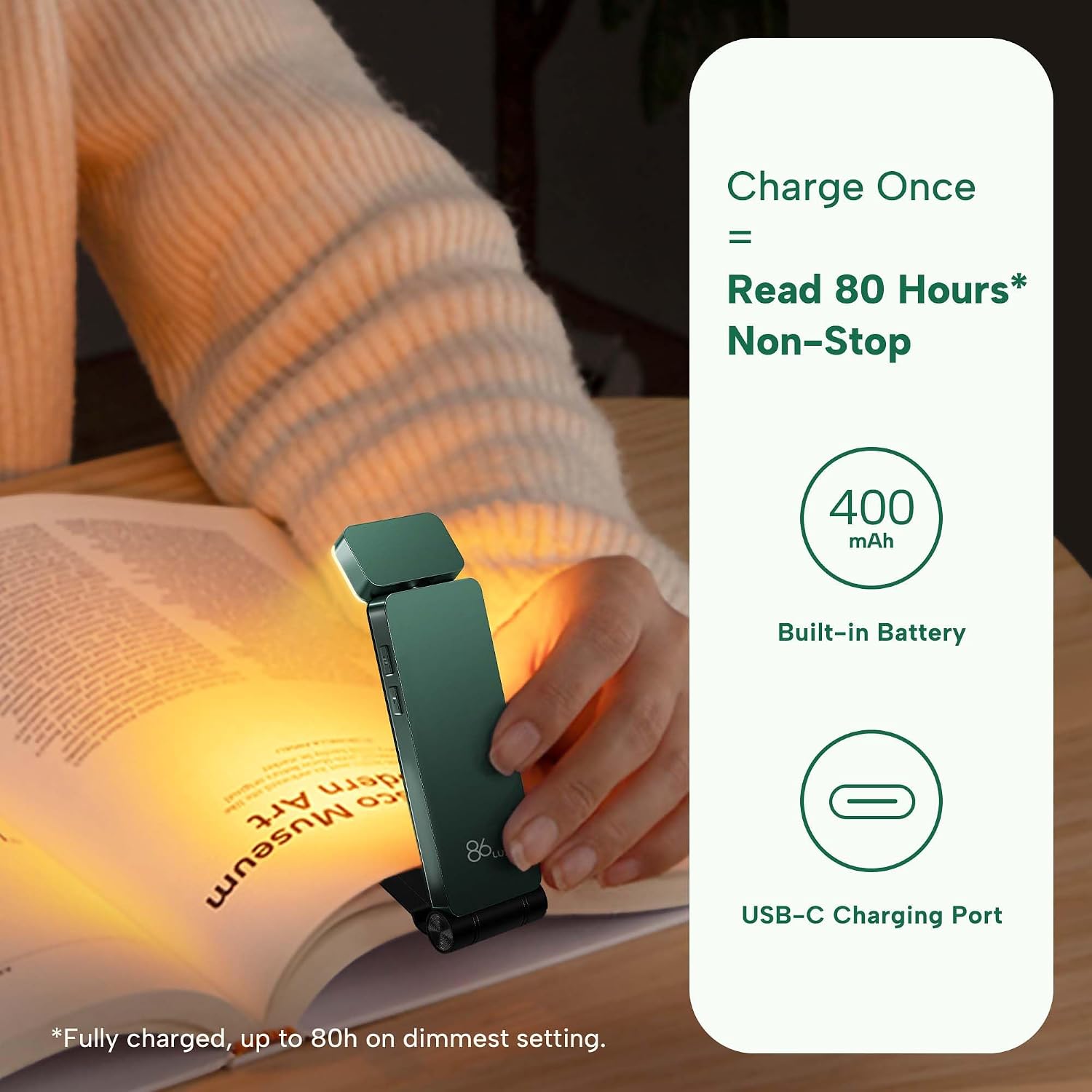 86lux Book Light, Rechargeable Reading Lights for Books in Bed