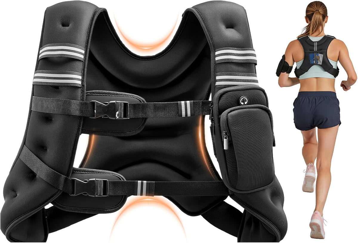 VEVOR Weighted Vest, 6lbs/8lbs/10lbs/25lbs Body Weight Vest for Men Women, with Reflective Stripe, Adjustable Buckle, Workout Equipment for Strength Training, Running, Jogging, Fitness, Muscle Building, Weight Loss