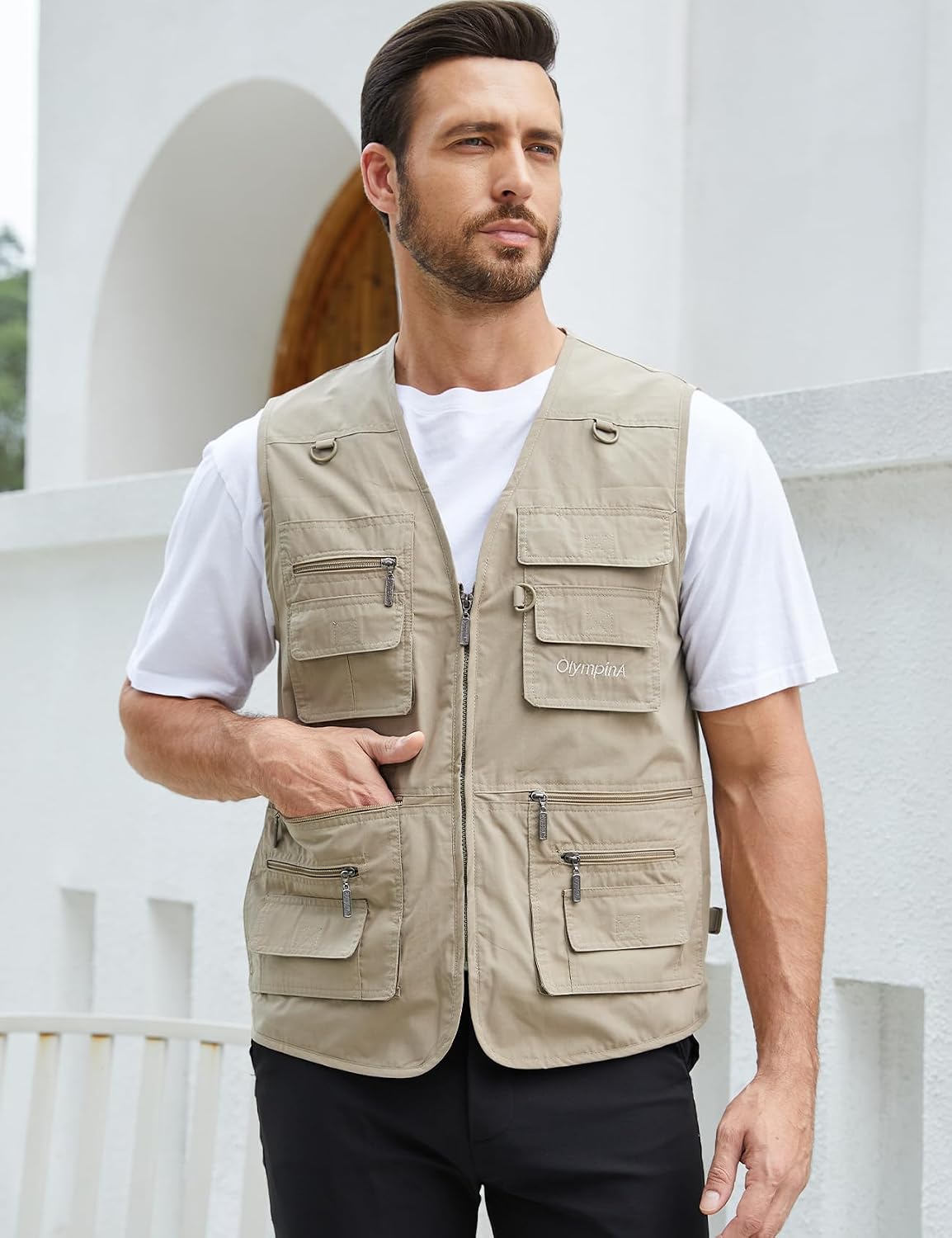 Gihuo Men's Fishing Vest Utility Safari Travel Vest with Pockets Outdoor Work Photo Cargo Fly Summer Vest