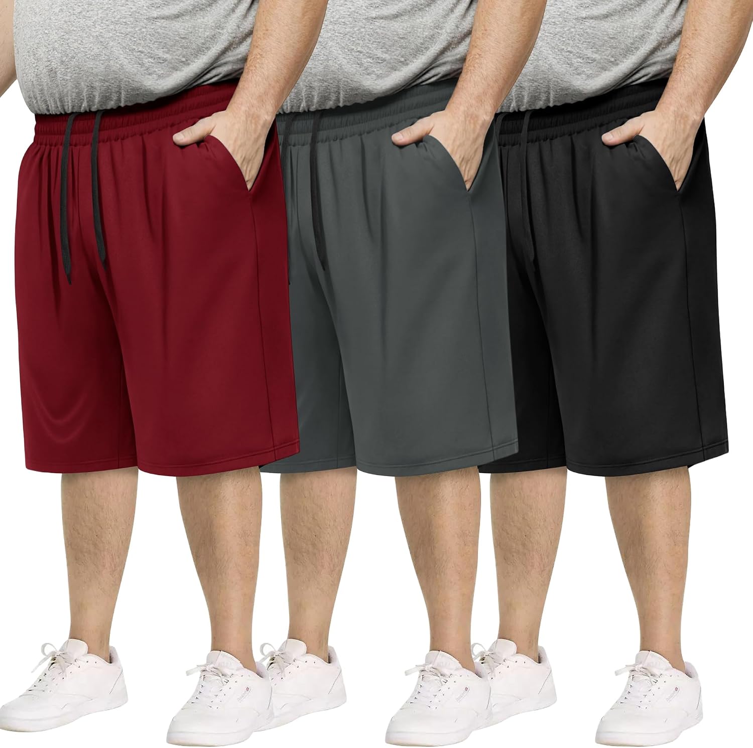 3 Pack Big and Tall Mens Gym Shorts - Basketball Black Athletic (3XL-5XL)
