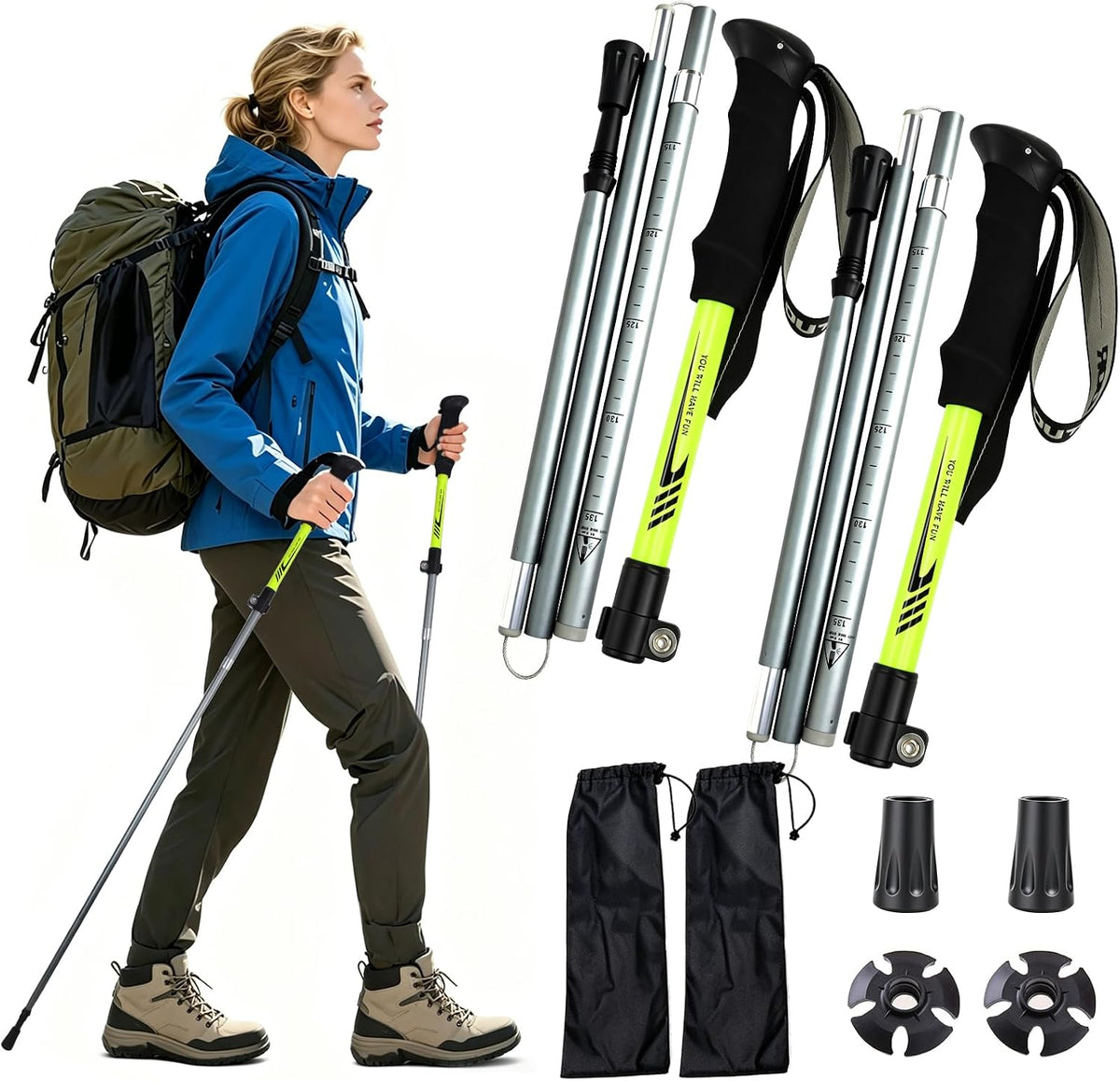 AYAMAYA Lightweight Collapsible Trekking Poles for Hiking with Flip Lock