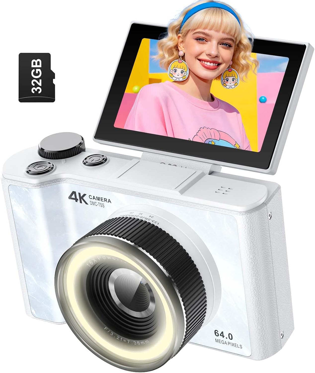 W & O 4K Digital Camera for Photography,Flip Screen Digital Camera for Kids