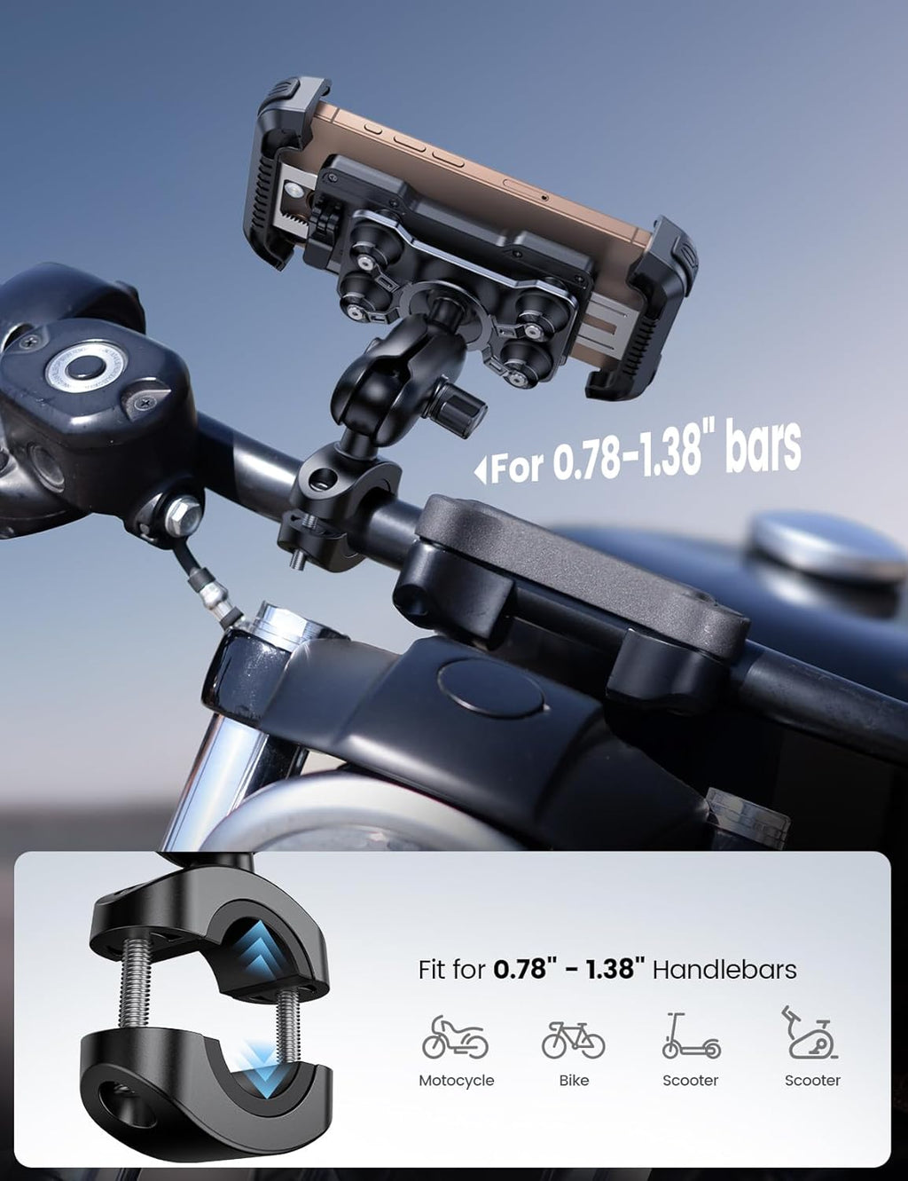 Lamicall Motorcycle Phone Mount Holder with Dual Vibration Dampener