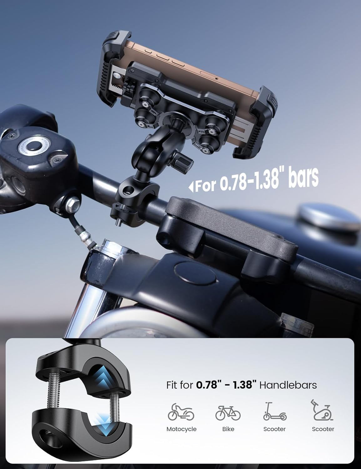 Lamicall Motorcycle Phone Mount Holder with Dual Vibration Dampener