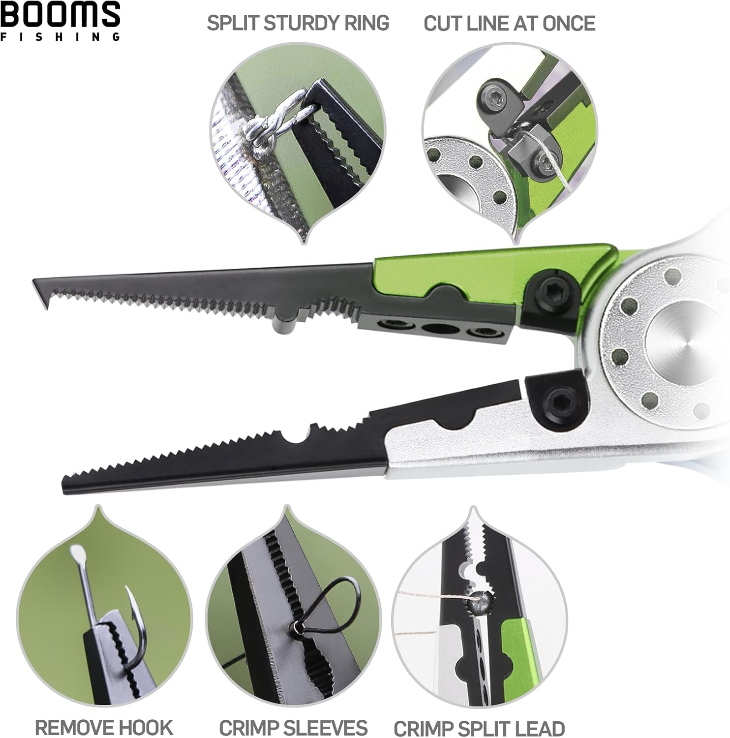 Booms Fishing X1 Aluminum Fishing Pliers Saltwater, Surf Fishing Tackle Kit, Fishing Multitool Hook Remover Braided Fishing Line Cutting and Split Ring with Coiled Lanyard and Sheath