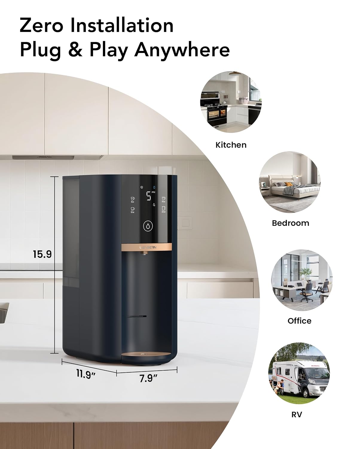 Leysern Countertop Reverse Osmosis Water Filter with UV, No Installation
