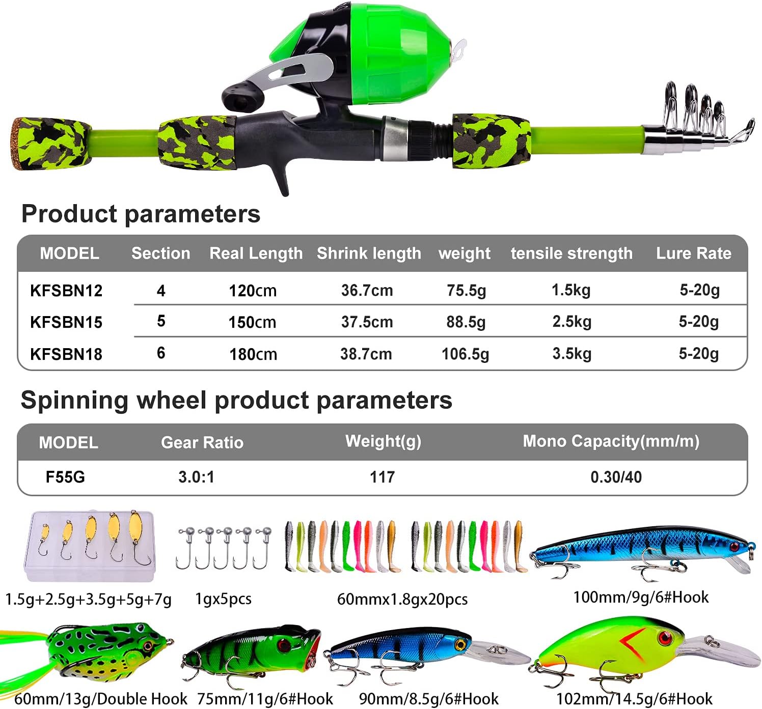 PROBEROS Kids Fishing Pole - Portable Telescopic Fishing Rod and Reel Combo Kit - Spincast Fishing Reel Casting Rods with Lures Lines Tackle Box and Bag for Boys Girls Youth Fishing