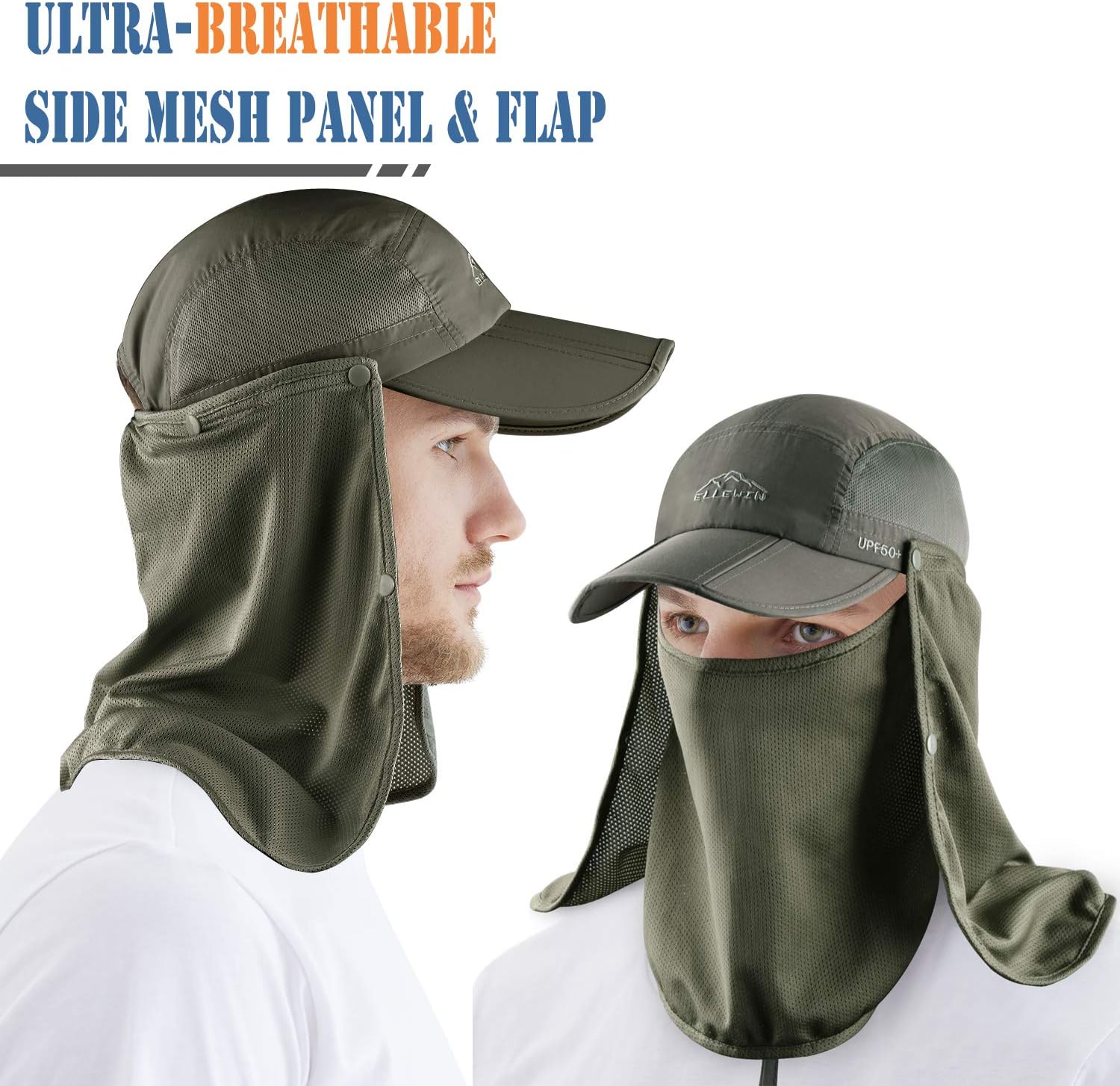 Outdoor Sun Hat for Men Women UPF 50+ Fishing UV Hat with Neck Flap Face Cover for Sun Protection