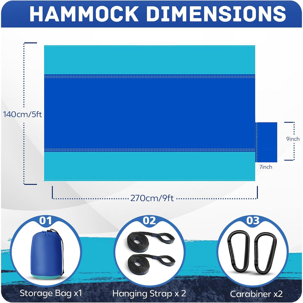 Camping Hammock Lightweight, Portable Hammocks Parachute Hammock with Two Tree Straps, Single or Double Travel Swing Nylon Camp Hammocks, Outdoor Essentials for Beach Backpacking Hiking, Blue