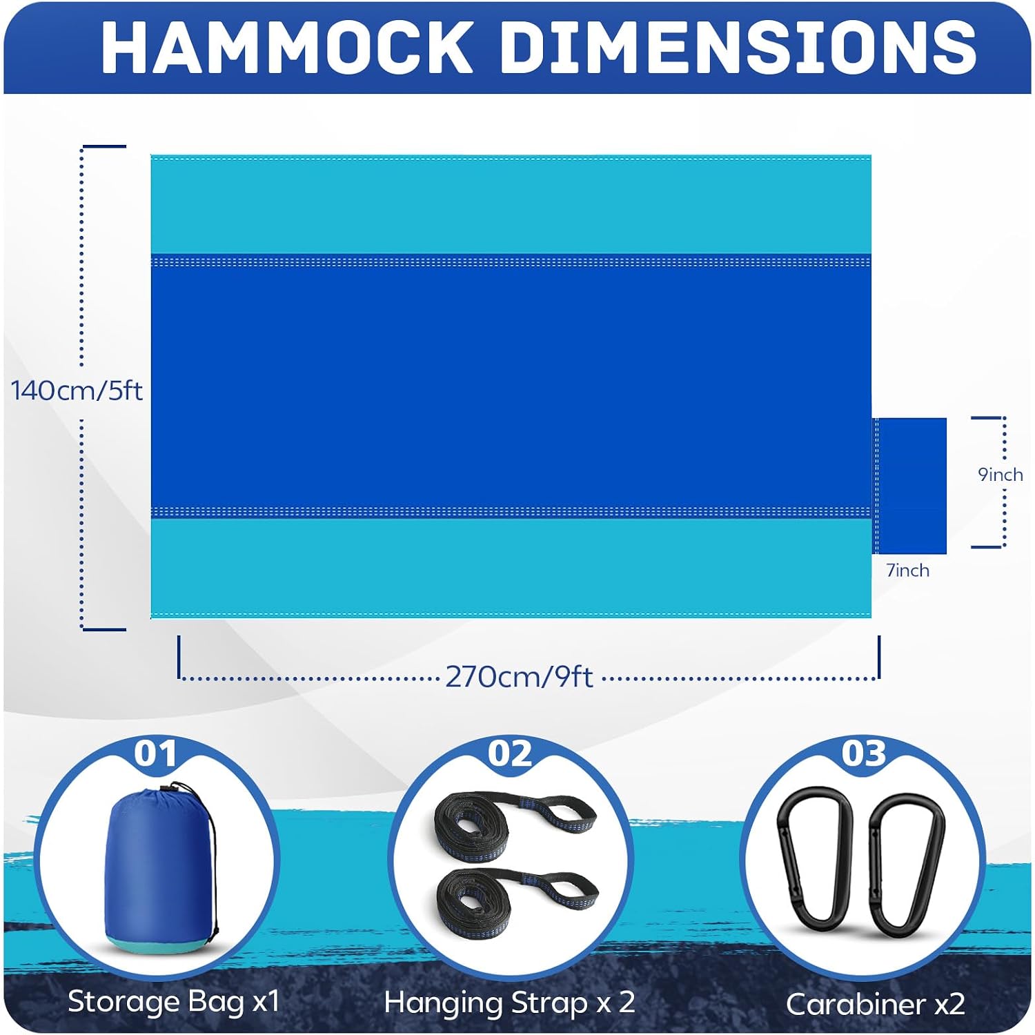 Camping Hammock Lightweight, Portable Hammocks Parachute Hammock with Two Tree Straps, Single or Double Travel Swing Nylon Camp Hammocks, Outdoor Essentials for Beach Backpacking Hiking, Blue