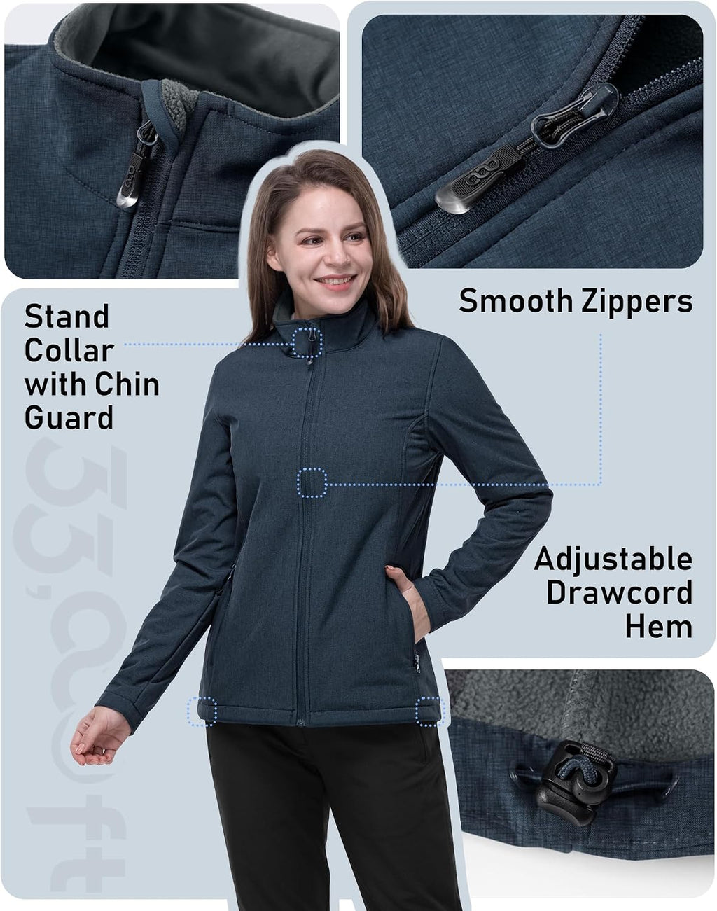 33,000ft Women's Waterproof Softshell Jacket Lightweight Fleece Lined Coat