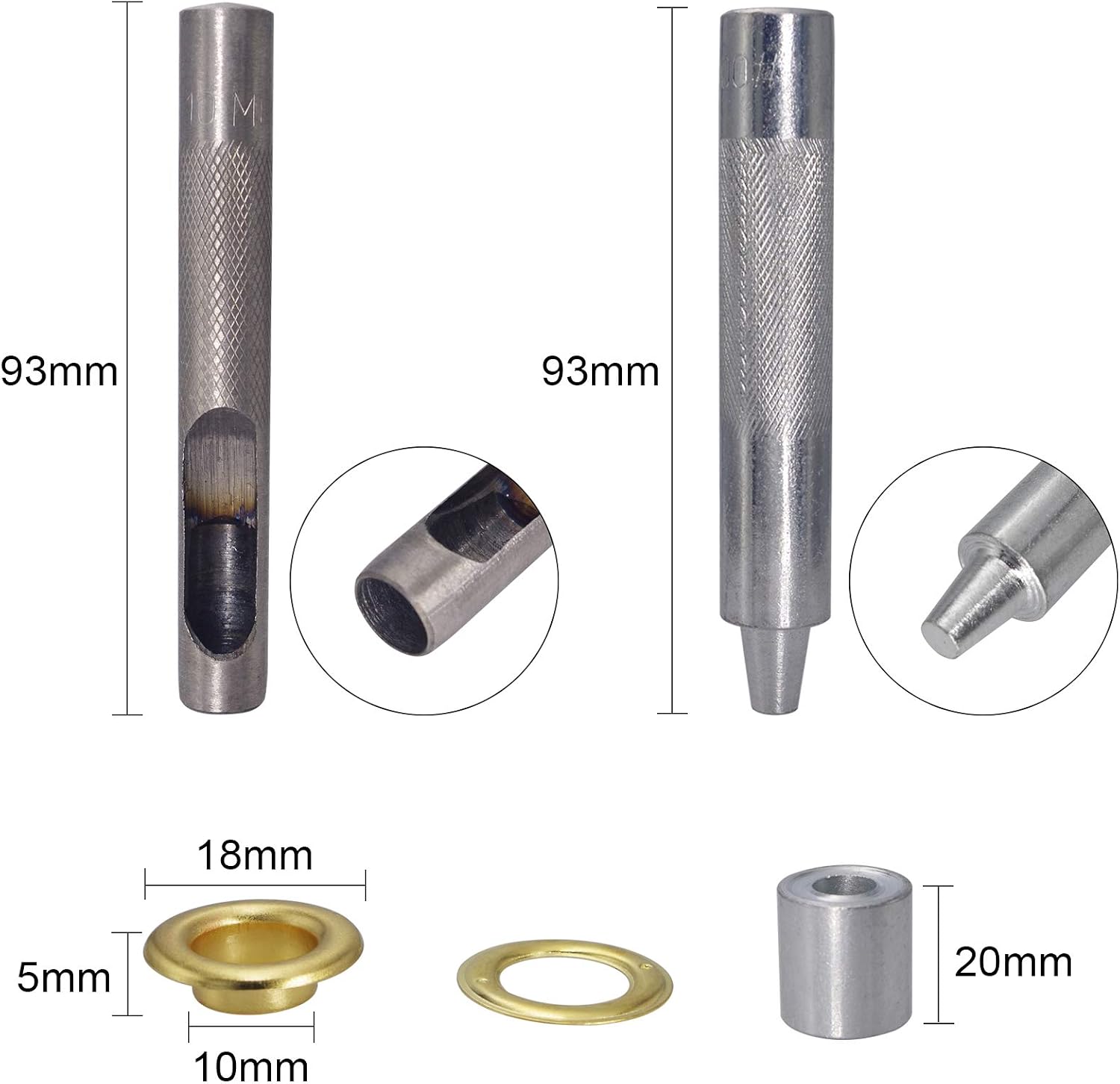 Wolfride 100 Sets Brass Grommet kit 10mm 3/8" Inside Diameter Canvas Fabric Grommet Kit Tarp Eyelet kit (4 Colors)