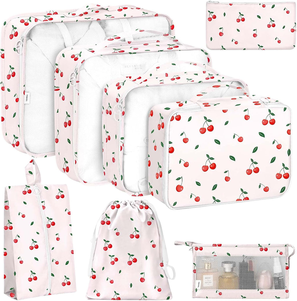 KPX 8 Set Packing Cubes for Travel, Luggage Packing Organizers Accessories Large Toiletries Bag for Clothes Shoes Cosmetics (Beige)
