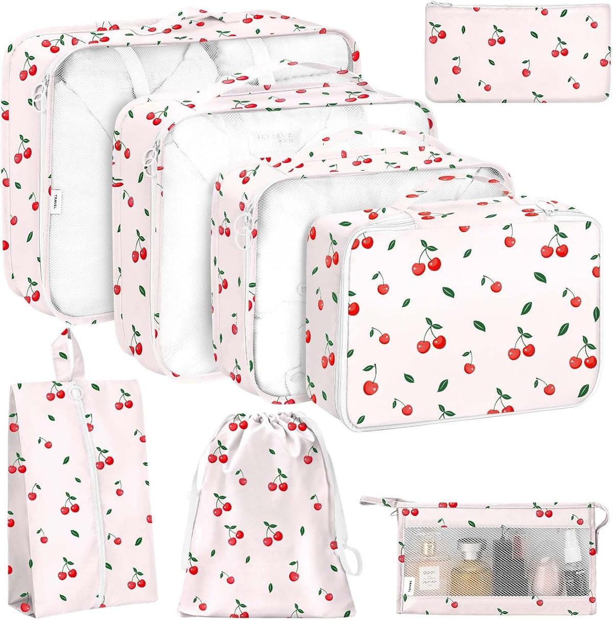 KPX 8 Set Packing Cubes for Travel, Luggage Packing Organizers Accessories Large Toiletries Bag for Clothes Shoes Cosmetics (Beige)