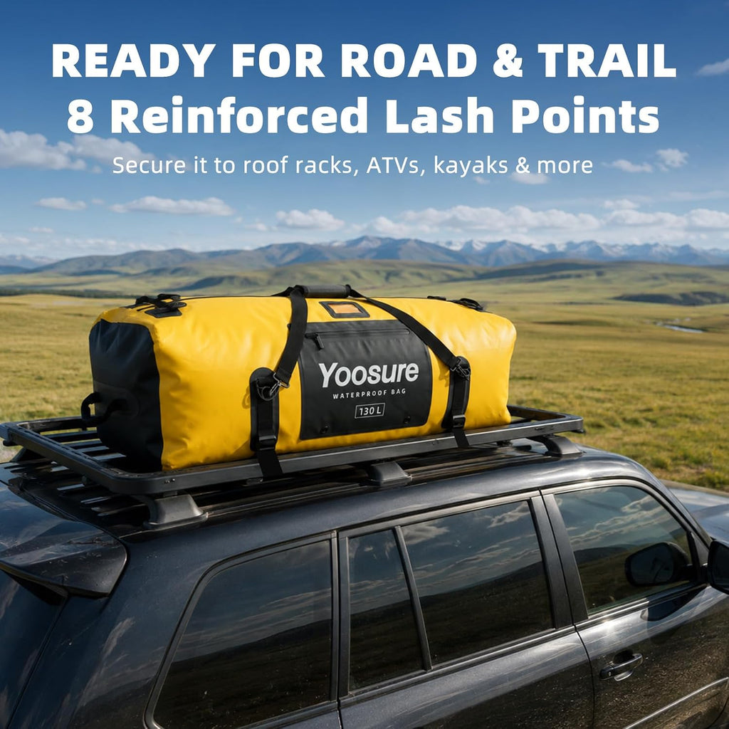 130L Waterproof Duffel Bag, Heavy Duty Dry Bag with IPX7 Airtight Zipper, 700D PVC Extra Large Cargo Duffel with Straps for Camping, Boating, Kayaking, Roof Rack & Truck Bed