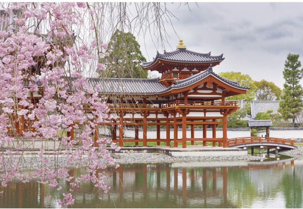 10x8ft Japan Scenery Photography Backdrop Japanese Style Building Garden Pink Cherry Asian Travel Themed Birthday Party Wedding Portrait Photo Studio Props Background Room Wallpaper