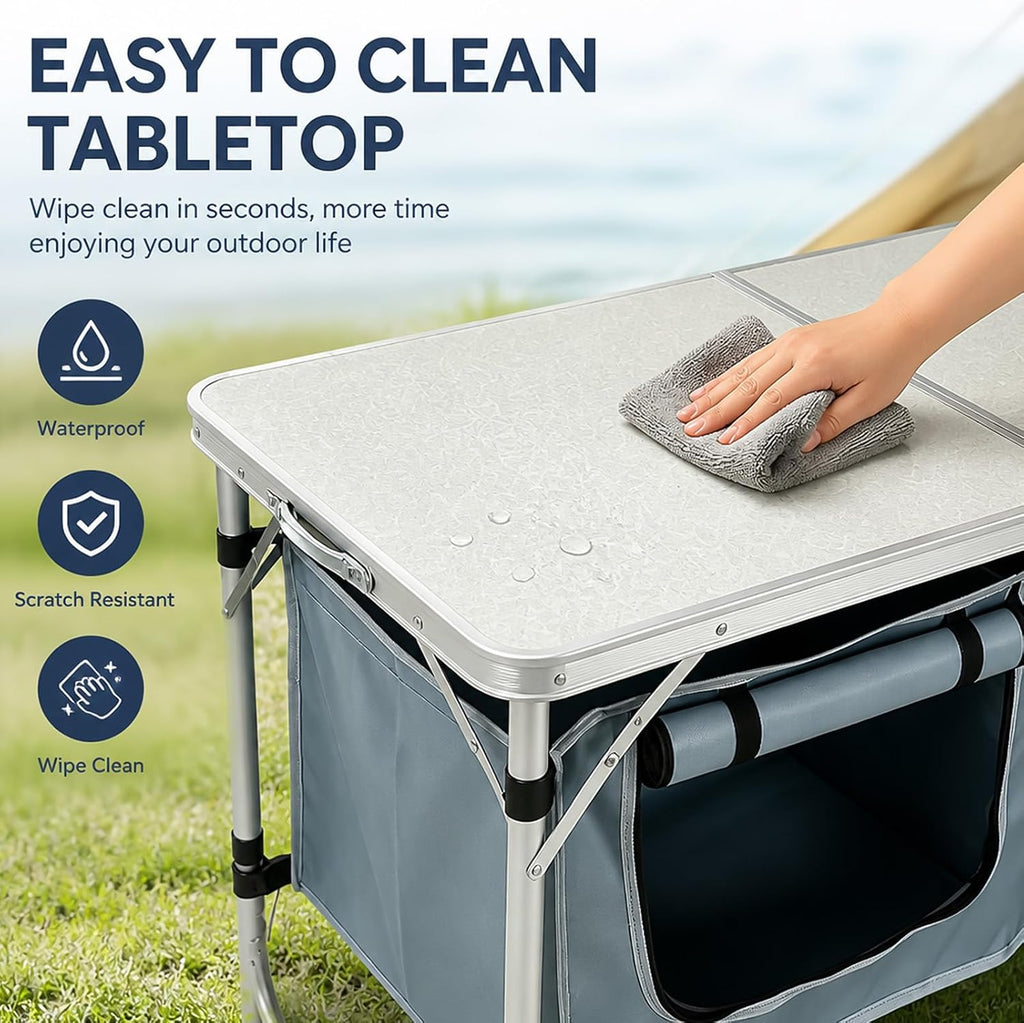 Folding Camping Table, Portable Foldable Camp Table with Large Storage