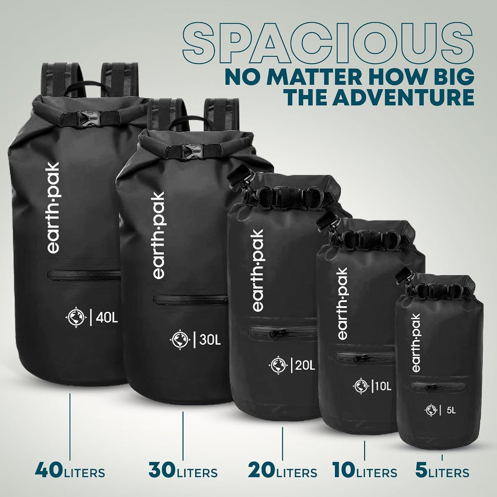 Earth Pak Waterproof Dry Bag with Zippered Pocket - Waterproof Dry Bag Backpack Keeps Gear Dry