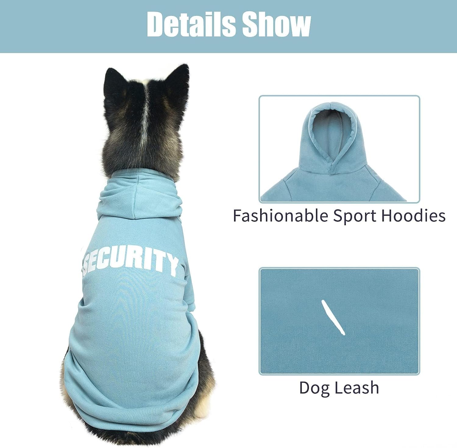 BINGPET Security Dog Hoodie, Pet Sweater Clothes with Leash Hole, Blue