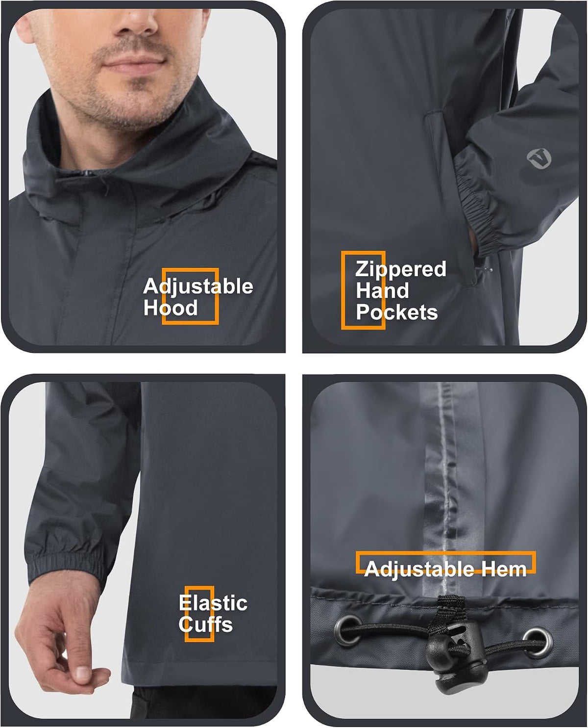 Outdoor Ventures Men's Rain Jacket Waterproof Lightweight Packable Pullover