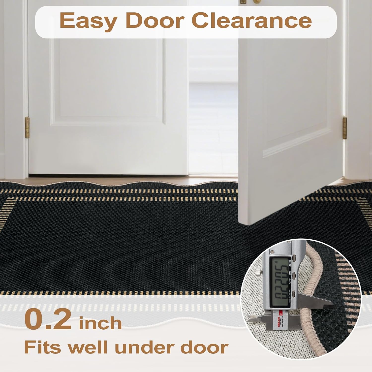 Modern Easy Jute 3x5 Outdoor Patio Rug, Black Washable Rugs for Entryway Indoor Kitchen Rugs, Farmhouse Neutral Non Slip Carpet for Living Room Backyard