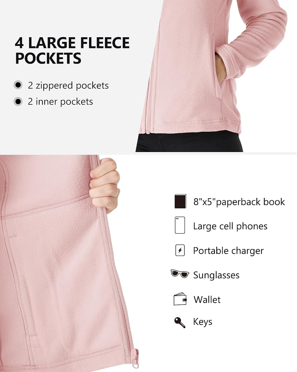Outdoor Ventures Women's Lightweight Warm Polar Fleece Jacket Zip Up