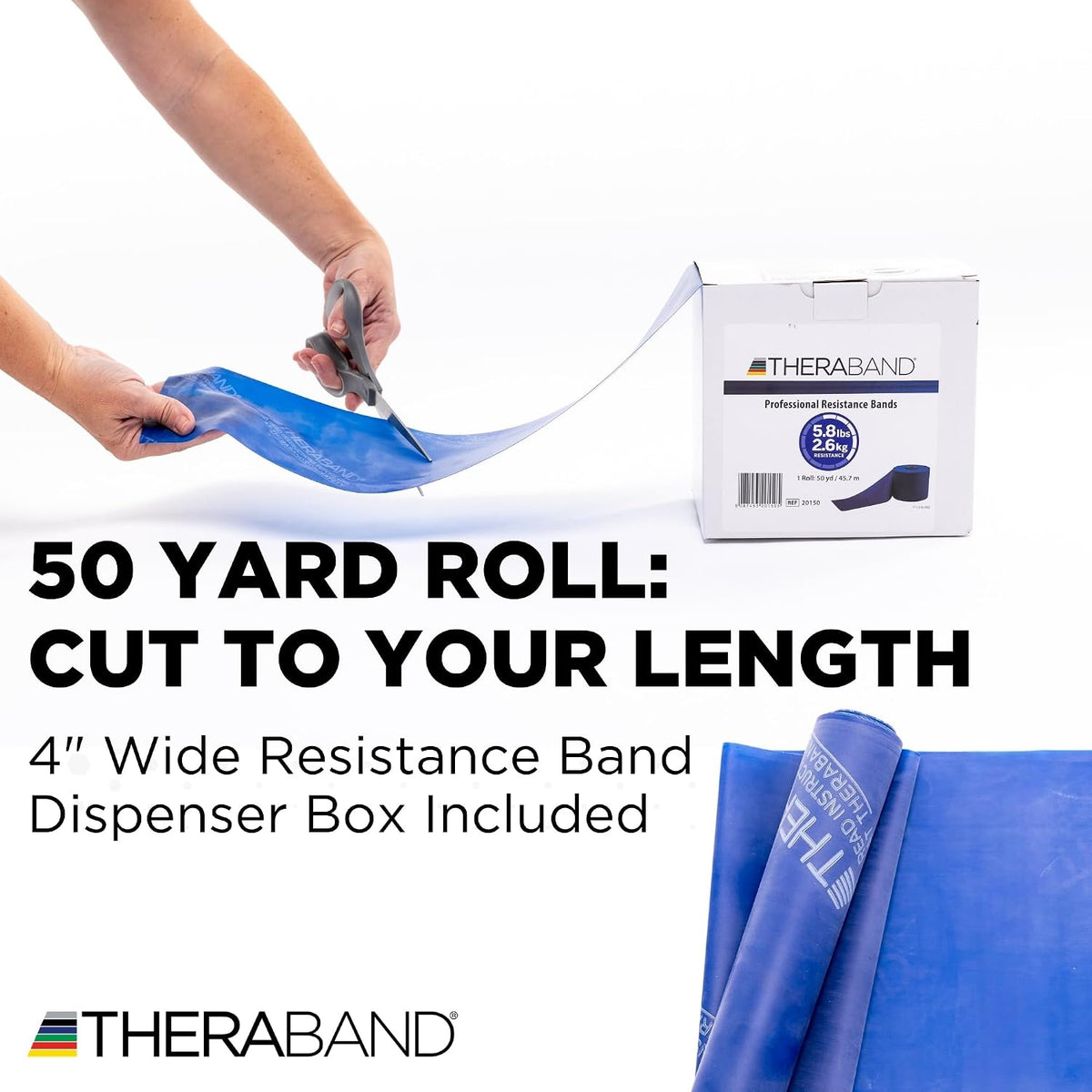 THERABAND Resistance Band, 50-Yard Roll, Latex Elastic Band for Exercise, Stretching, Physical Therapy, Yoga, Pilates, Home Workouts, Cut-to-Length, Color-Coded Levels