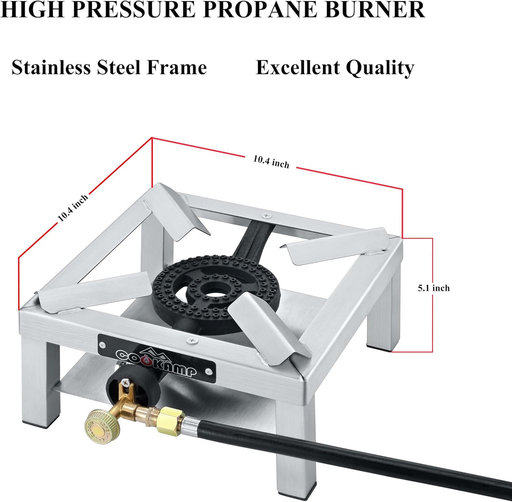 COOKAMP Propane Burner Angle Iron Camp Stove with CSA Listed Regulator and 4ft Hose (SS1200)
