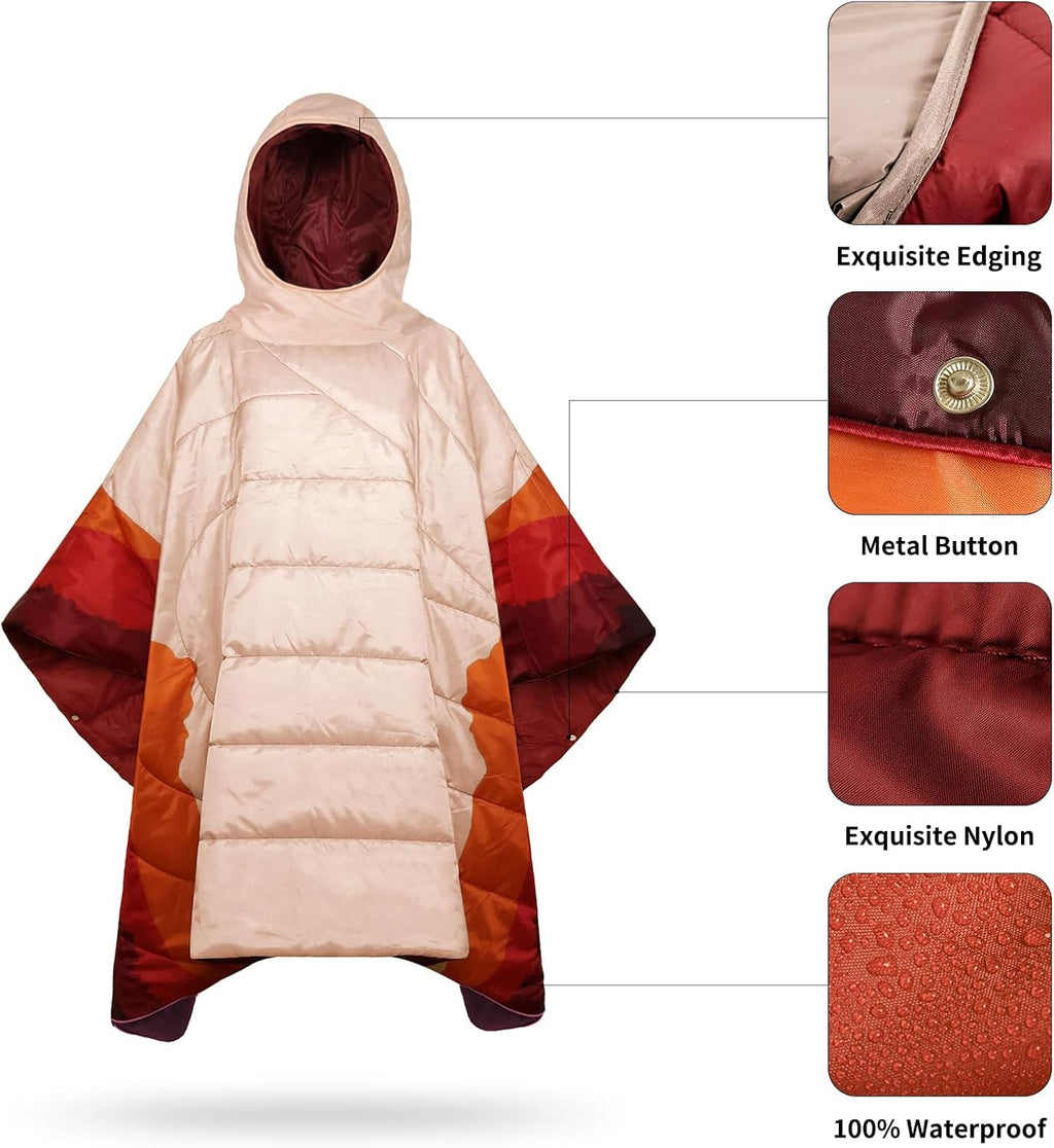 Poncho Blanket Outdoor Wearable Camping Blanket Hoodie Waterproof