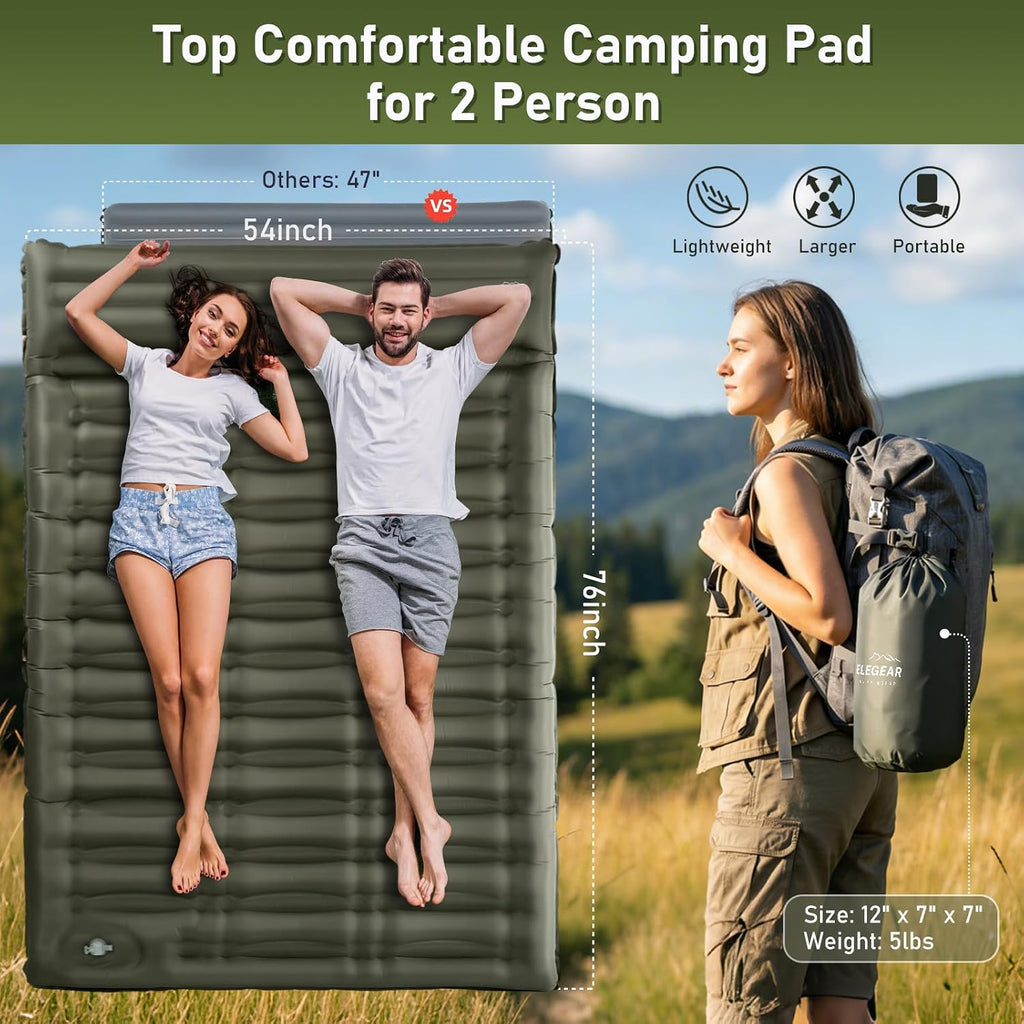 Elegear 5.5” Thick Double Sleeping Pad for Camping, Inflatable, Full