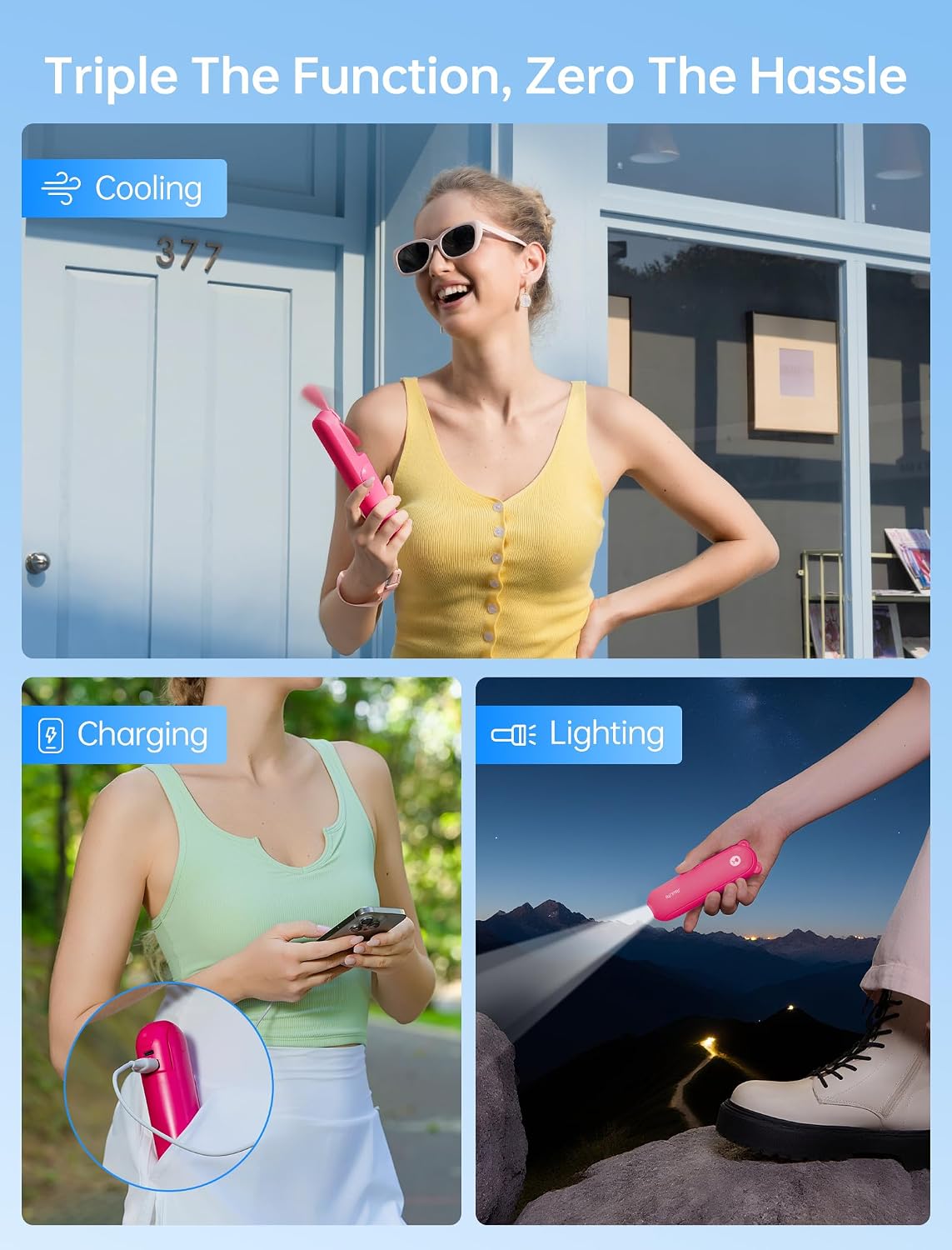 JISULIFE 3 IN 1 Portable Fan with Power Bank & Flashlight Featured