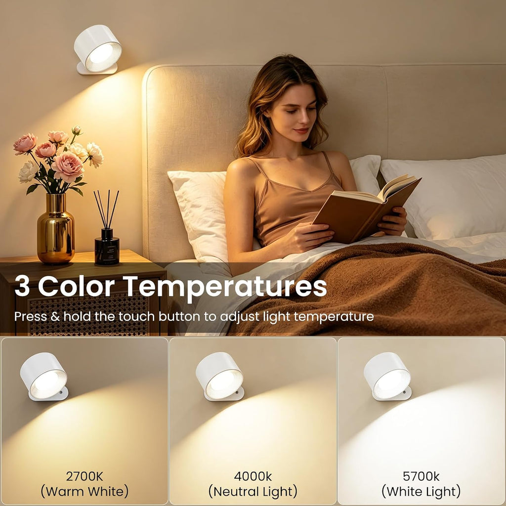 Koopala LED Wall Sconces, Wall Mounted Lamps with Rechargeable Battery Operated Dim 3 Brightness Removable Charging 360°Rotate Magnetic Ball, Cordless Wall Light for Reading Study Bedside Hallway