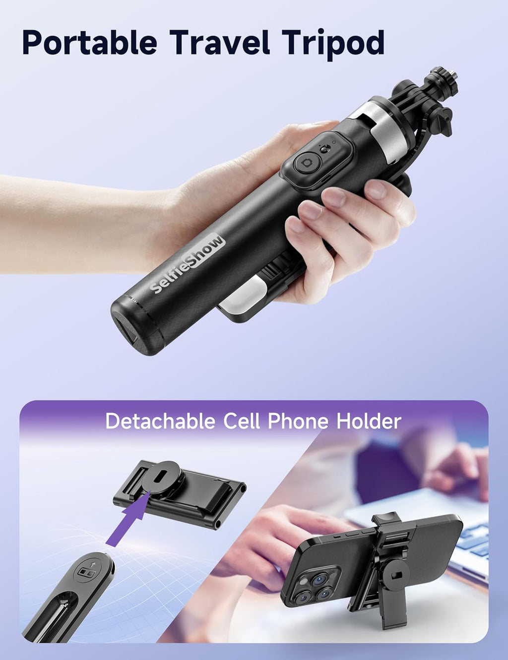 53'' Selfie Stick Tripod with Light, Extendable Selfie Stick with Remote, Portable Cell Phone Tripod Stand with All in 1 Phone Clip, Lightweight Camera Tripod Compatible with iPhone 17 16 15, Android