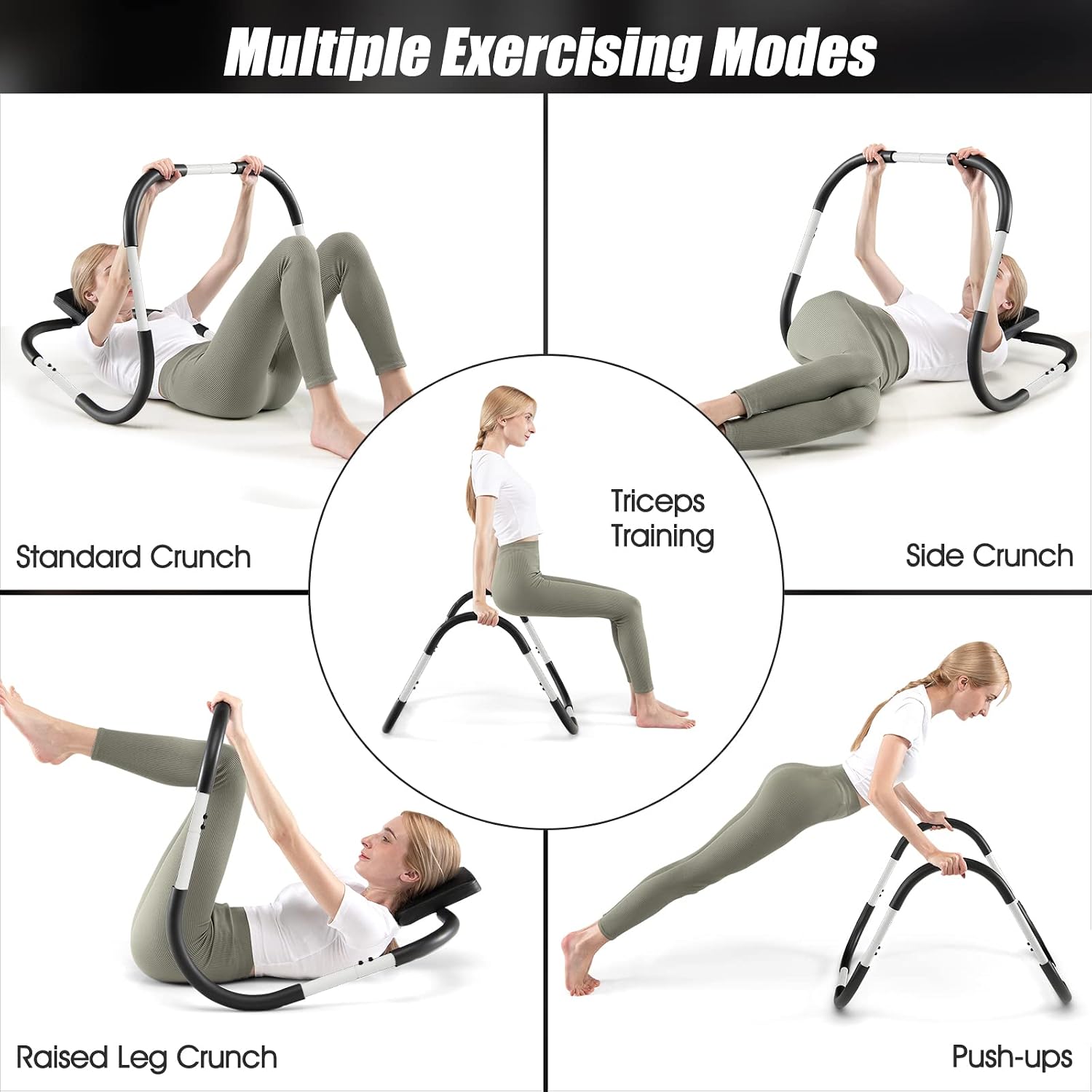 GYMAX Ab Cruncher, Abdominal Trainer Sit up Assistant Roller with Padded Headrest, Fitness Exercise Training Machine for Core Muscle, Home Gym Portable Ab Mat Trainer (White)