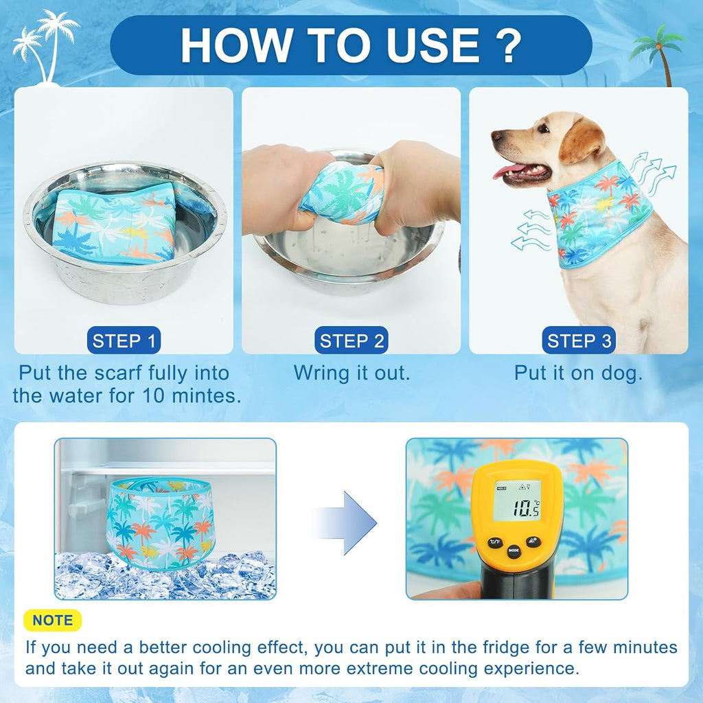 BEAUTYZOO Dog Cooling Bandana for Medium Large Dogs, 2 Pack Instant Cooling Bandanas Breathable Cooling Ice Towel Neck Wraps,Keep Dogs Cool in Hot Summer, Blue Paw L