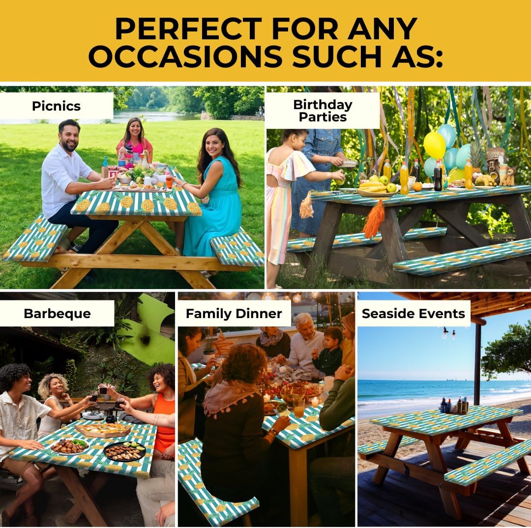 6ft Polyester Picnic Table Cover with Bench Covers Tablecloth Pineapple