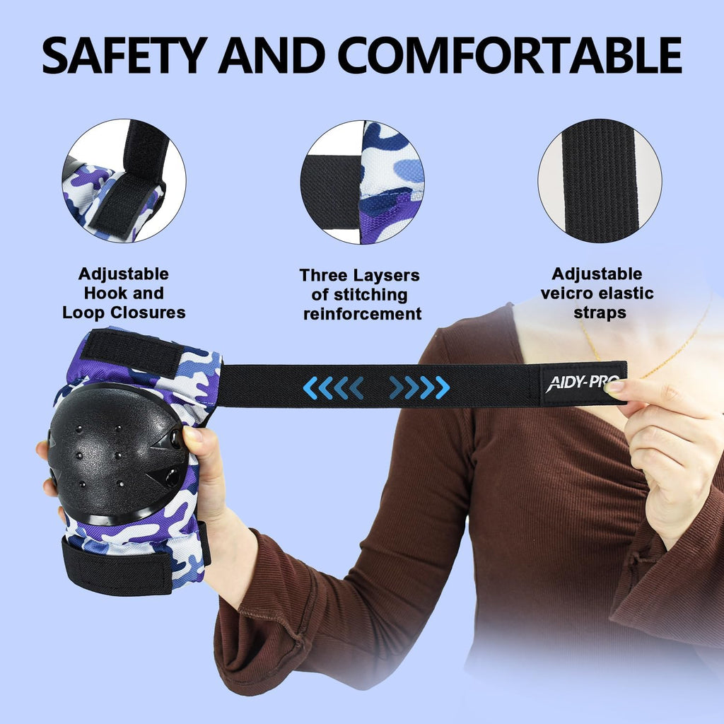 AIDY-PRO Adult/Youth/Kids Knee Pads and Elbow Pads Set Skateboard Protective Gear, 6 in 1 Knee Guards Kids Wrist Guards for Roller Skating Skateboarding Biking