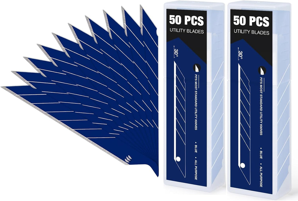 Gomake 9mm Utility Knife Replacement Blades,30 Degree Snap Off Carbon Steel Knife Blades for Retractable Cutting Knives, Hobby, Craft, Box Cutter 100PCS (Blue)