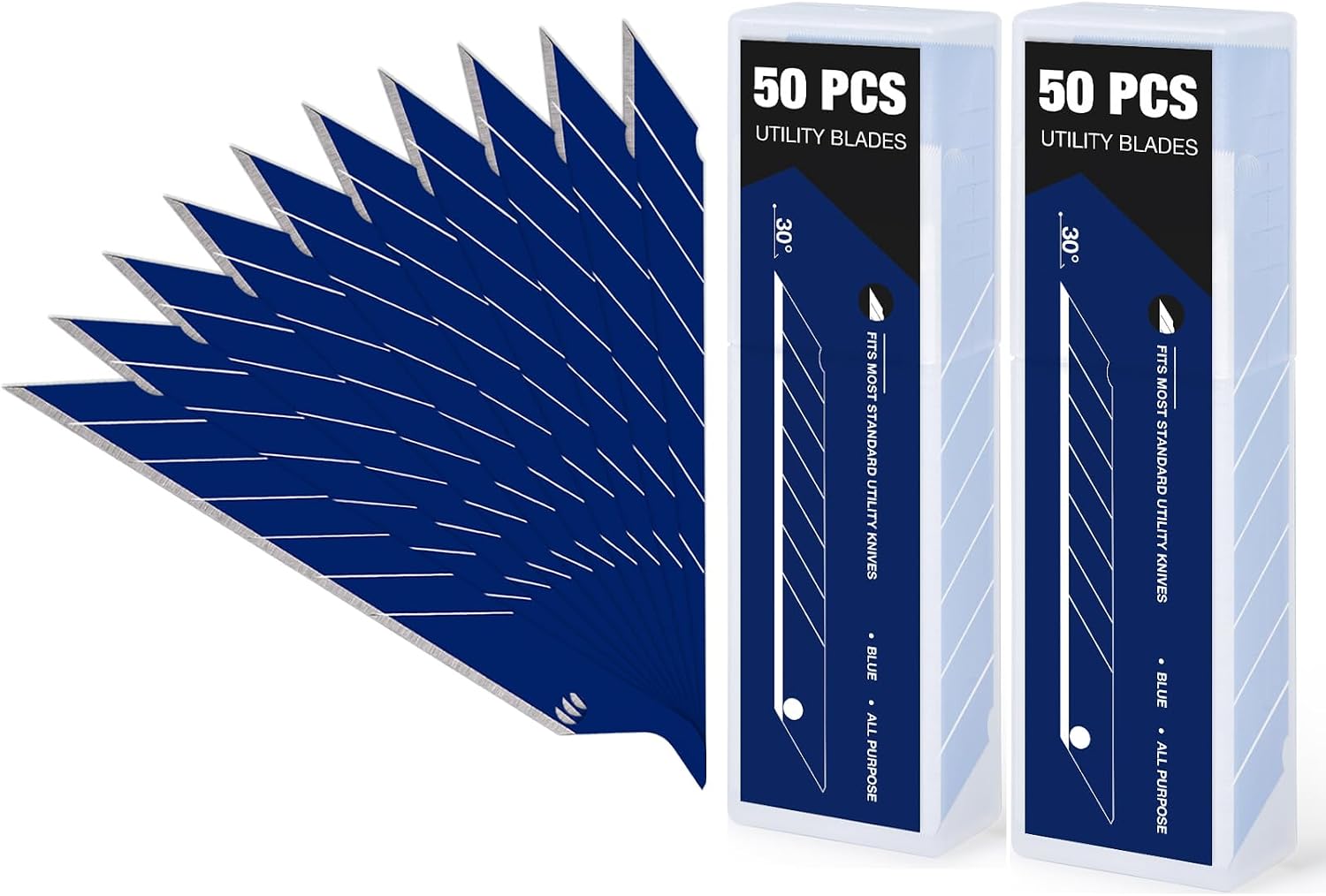 Gomake 9mm Utility Knife Replacement Blades,30 Degree Snap Off Carbon Steel Knife Blades for Retractable Cutting Knives, Hobby, Craft, Box Cutter 100PCS (Blue)