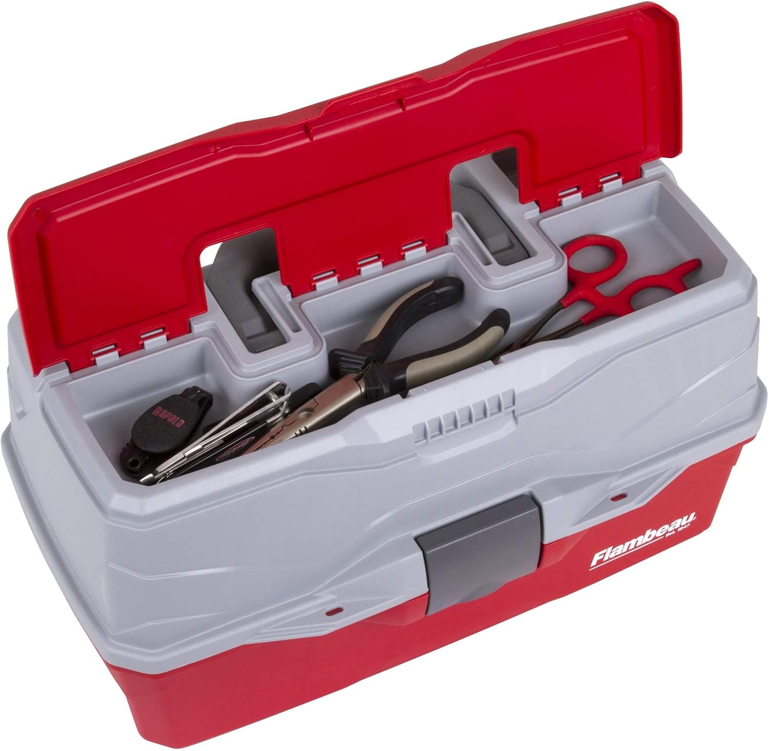 Flambeau Outdoors 6383 3-Tray Tackle Box, 32 Compartments, Red and Gray