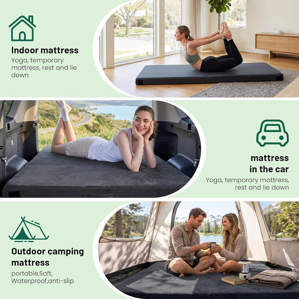 MASVIS Memory Foam Camping Mattress Pad 3 Inch – Premium Portable Sleeping Mat with Non-Slip Bottom, Roll-Up Floor Bed for Tent, Car, Cot, Truck, Includes Travel Bag