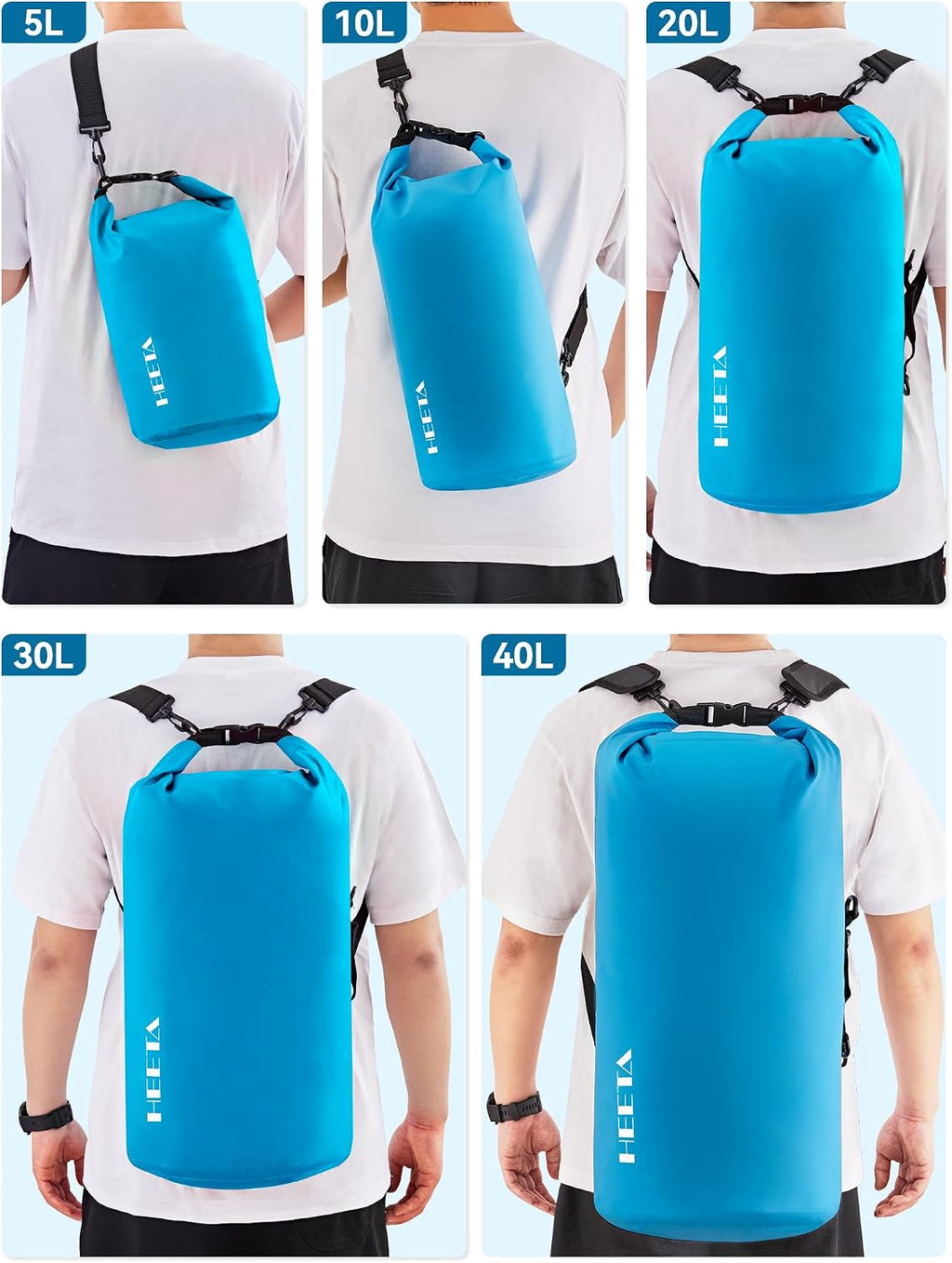 HEETA Waterproof Dry Bag Backpack with Emergency Whistle 5L/10L/20L/30L/40L