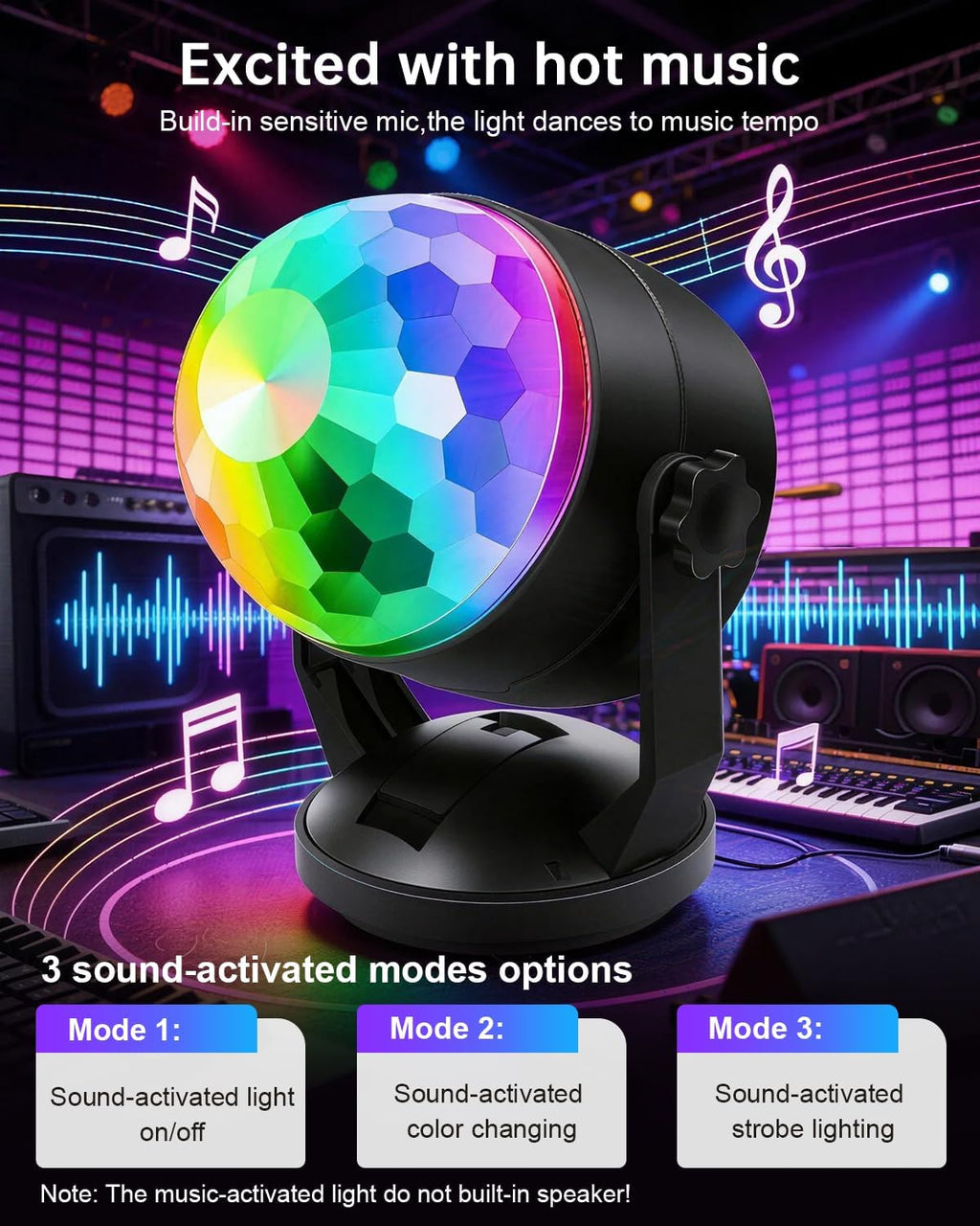 Luditek 2-Pack Portable Sound Activated Party Lights, Battery Powered/USB