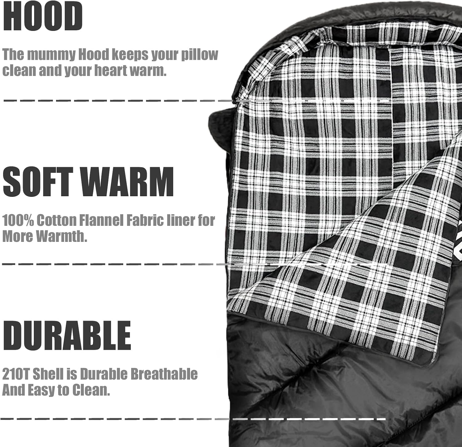 ShinHye 0 Degree Sleeping Bag for Adults - Cotton Flannel 4 Season Cold Weather Winter, XXL Big and Tall Camping Sleeping Bag with Compression Sack