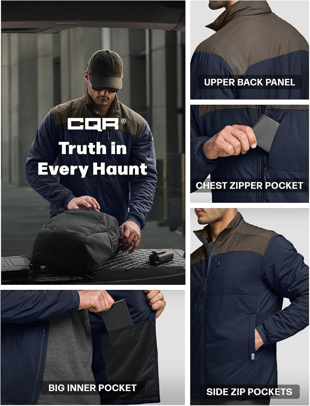 CQR Men's Lightweight Warm Insulated Jacket, Windproof Water Resistant Winter Active Coat for Hiking Work Outdoor Tactical