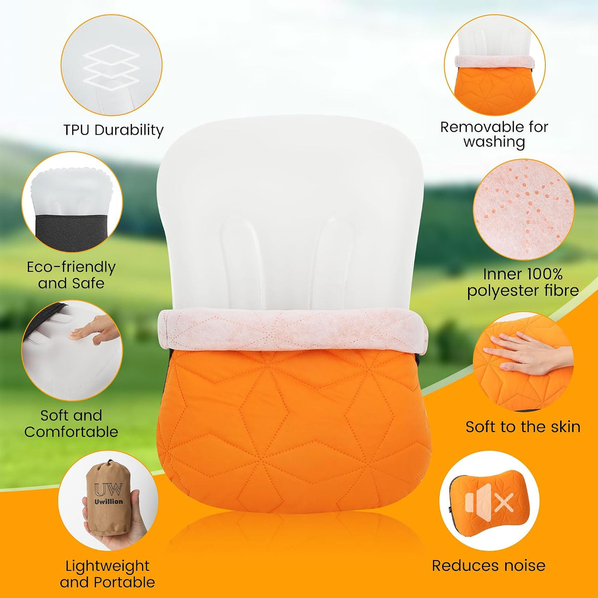 UWILLION Inflatable Camping Pillow with Removable Washable Cover, Ultralight Compact Air Pillow for Backpacking, Hiking, Travel & Camping, Ergonomic Neck and Lumbar Support Blow Up Pillow – Orange