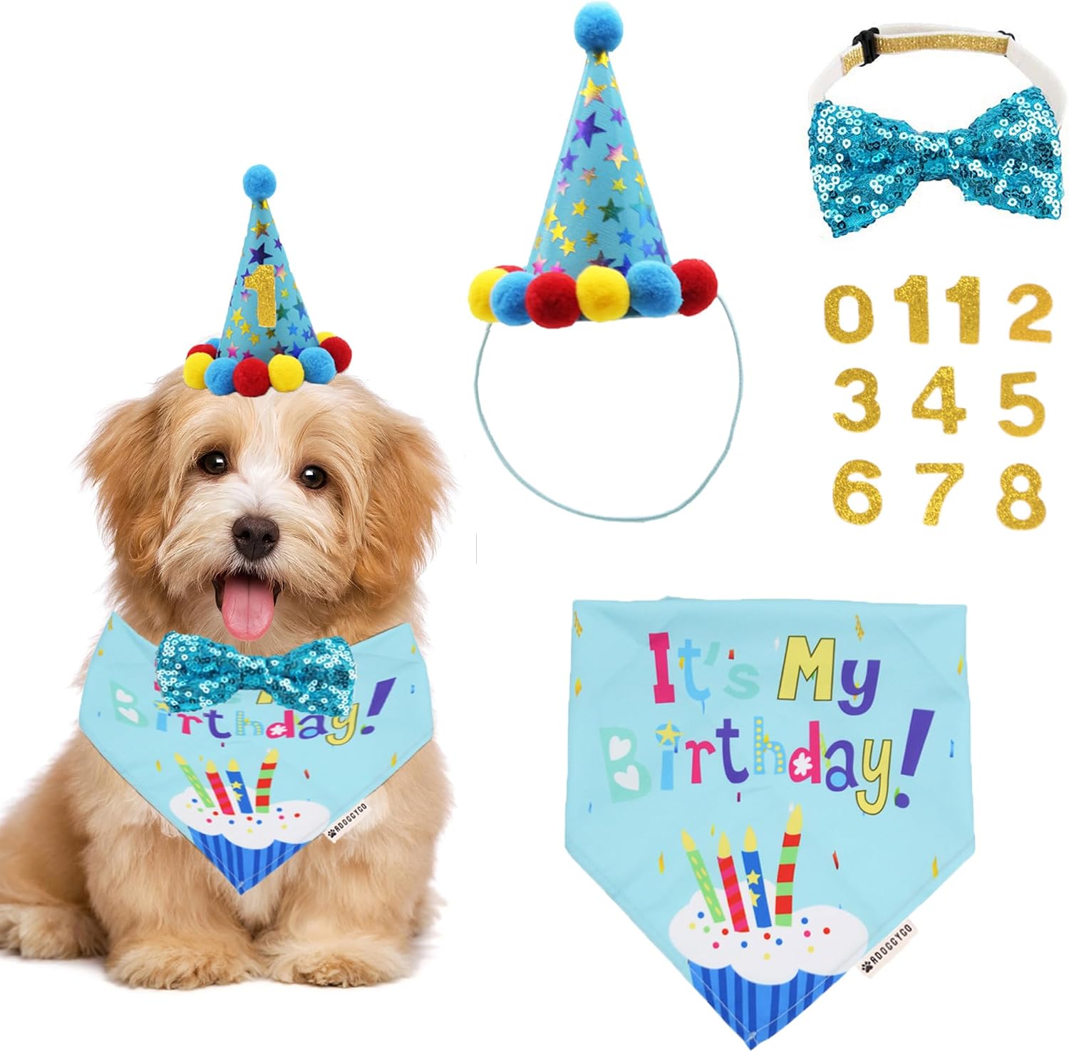 ADOGGYGO Dog Birthday Hat, It's My Birthday Girl Bandana, Pink, Large