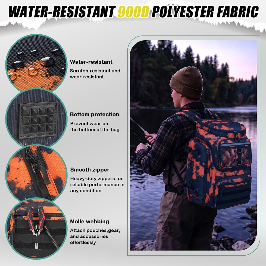HAMBOLY 45L Fishing Backpack with Rod Holders & Built-in Foldable Divider